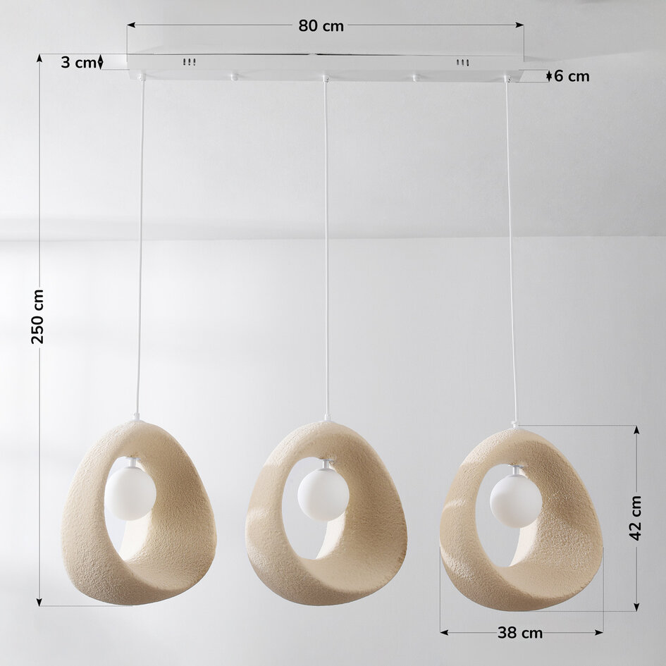 Moderne Wabi Sabi pendel Akao med 3 lyspunkter inkl. lyskilder - sandbeige