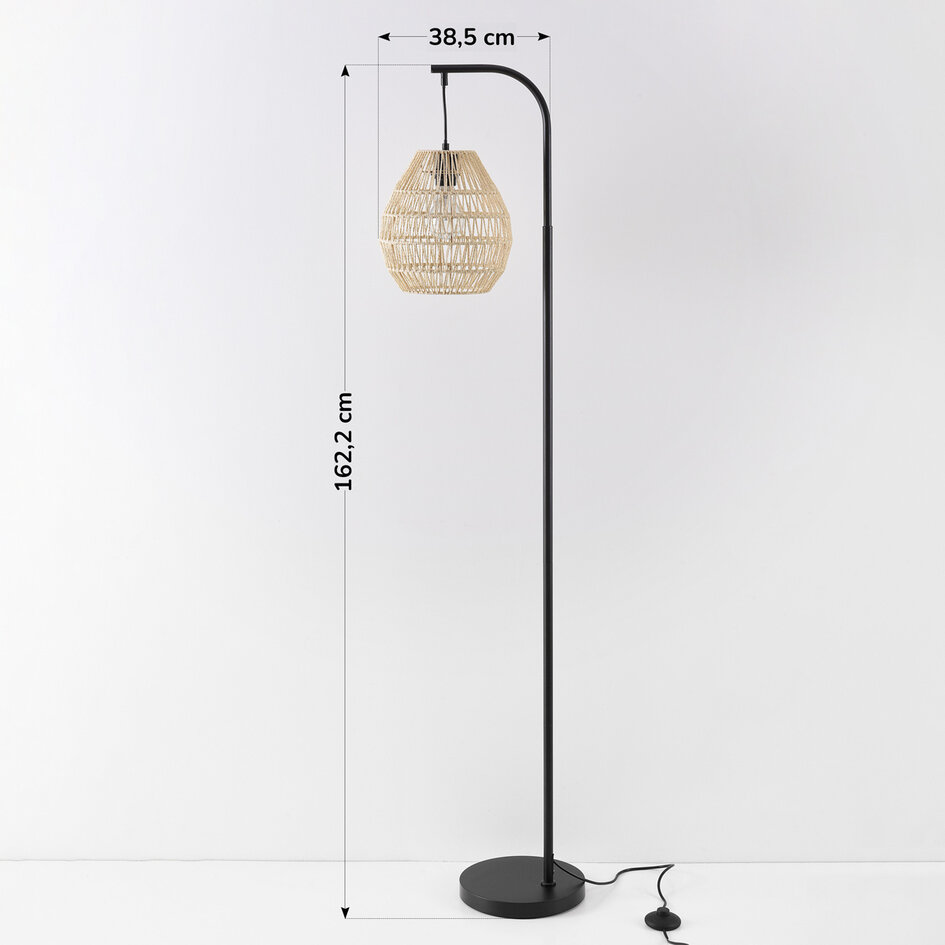 Stående buelampe Lys sort med naturlig skærm