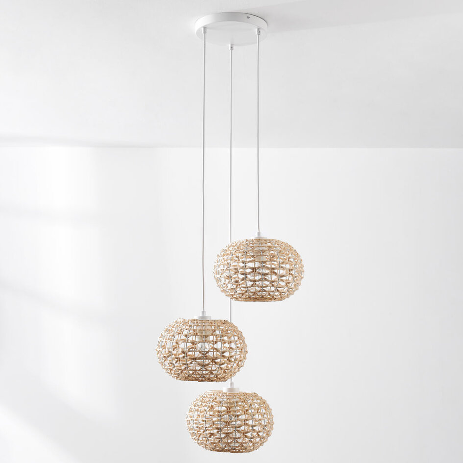 3-lys rattan pendel Canaba med flettet design
