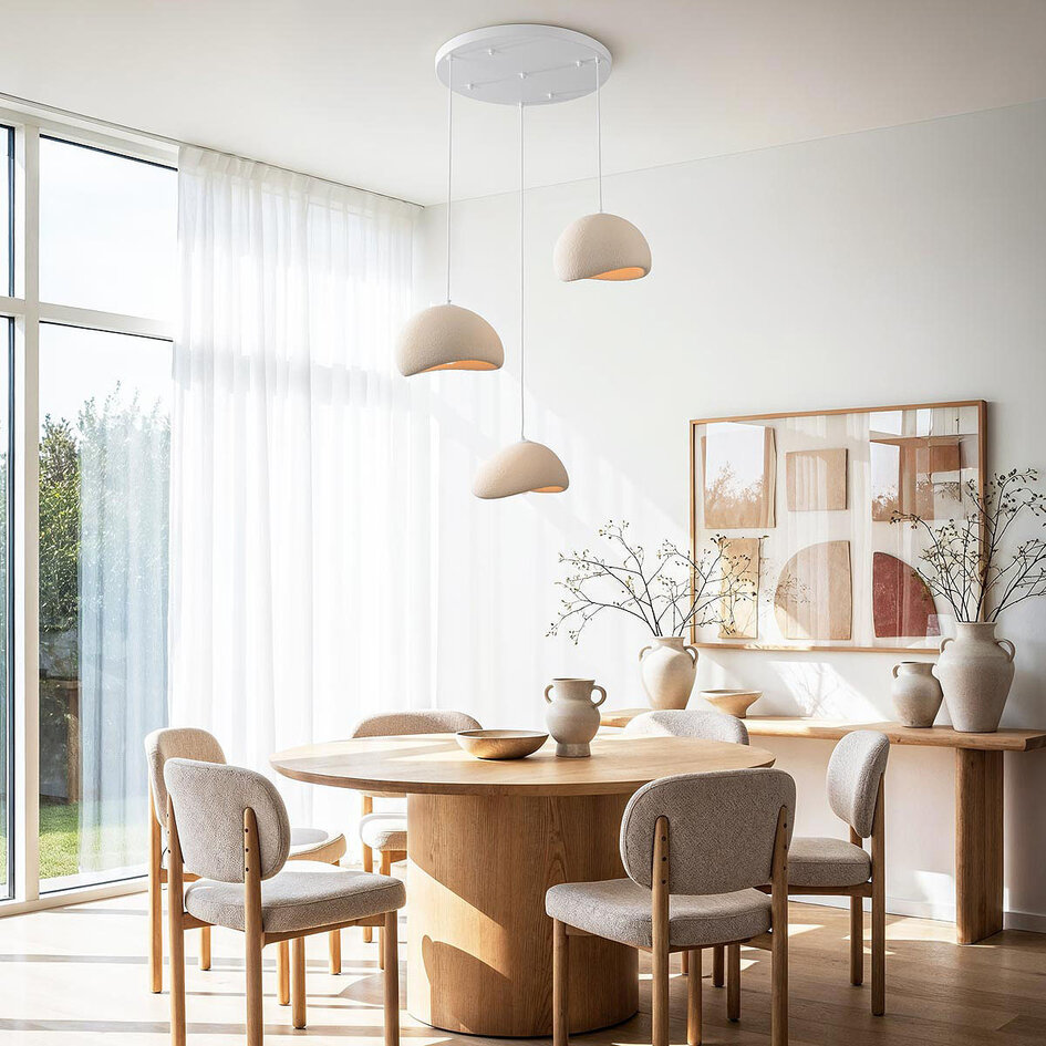 3-lys Wabi Sabi pendel Ishi med sandbeige steneffekt - 3 x 30 cm