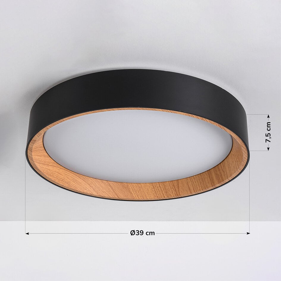 Design loftslampe Larios med integreret LED og 3-trins dæmpbar Ø39 cm - sort med trædetaljer