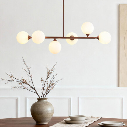 Design pendel Aster - brun med opalhvid/matteret hvid glas, 6-lys