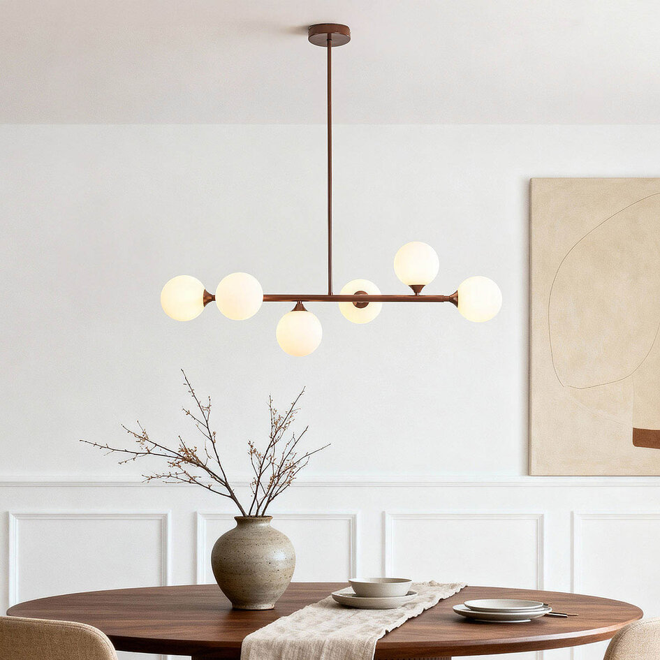 Design pendel Aster - brun med opalhvid/matteret hvid glas, 6-lys