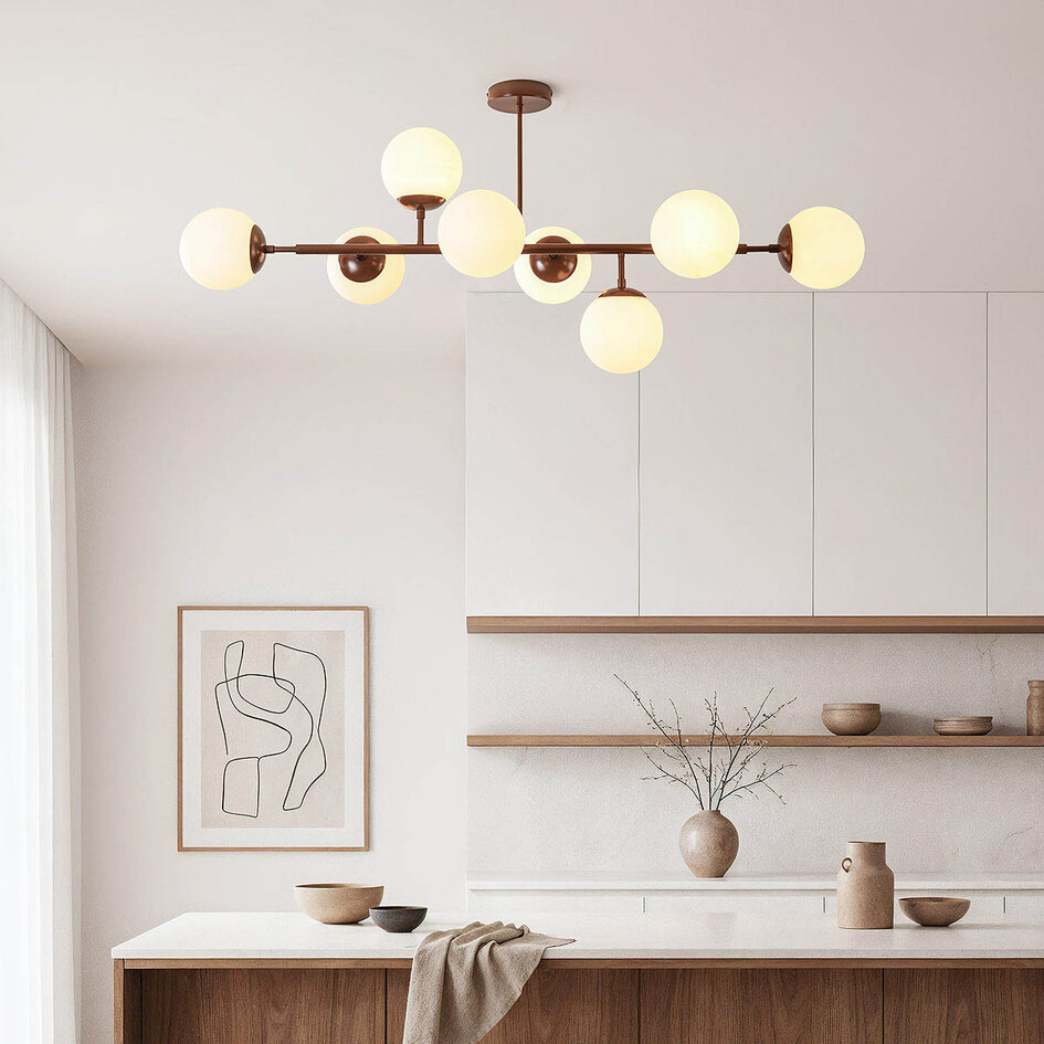 Design loftslampe Osem brun med mælkehvide glaskupler - 8 lys