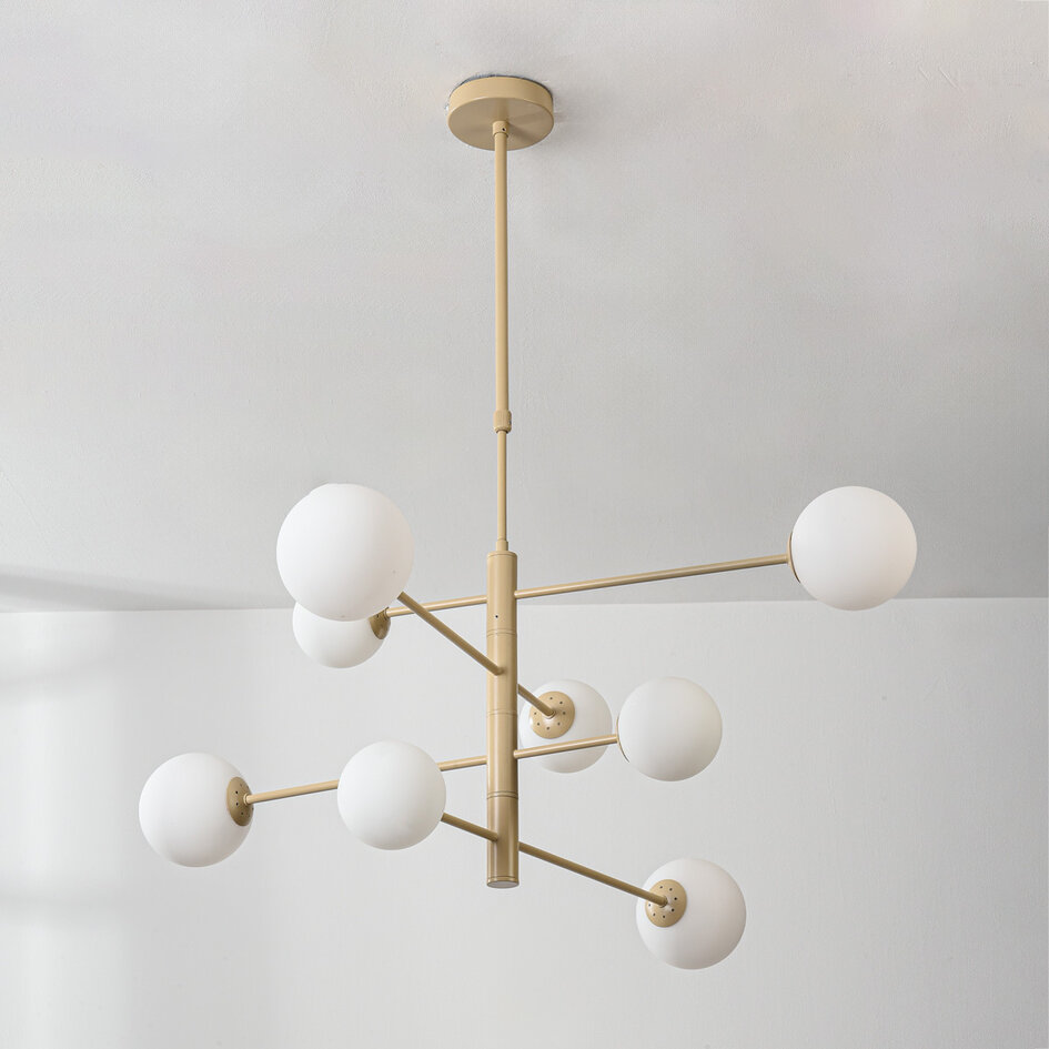 Loftlamper Oito beige med opalhvid/matteret hvid glas og drejelig, 8-lys