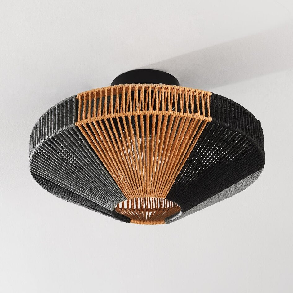 Boho-chic loftlampe Skima af sort og naturfarvet reb