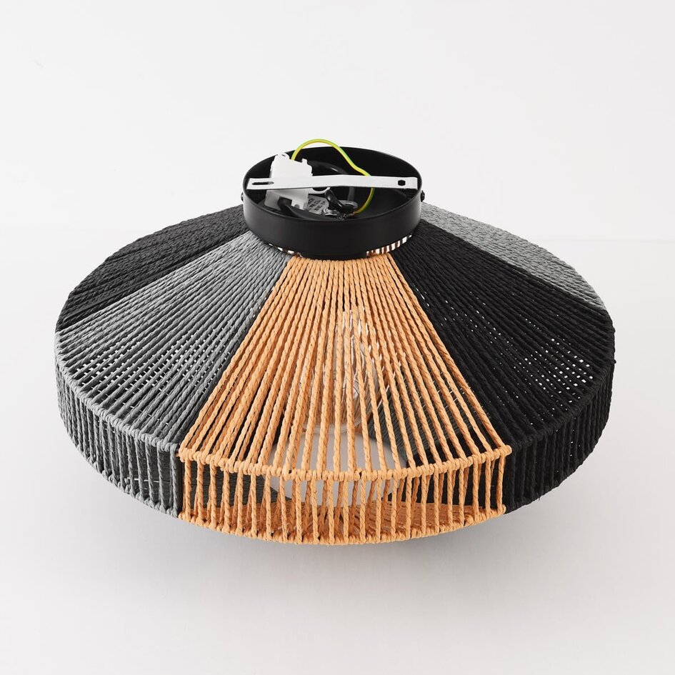 Boho-chic loftlampe Skima af sort og naturfarvet reb