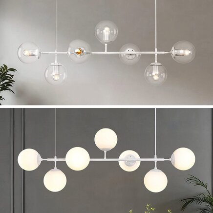 Langbordspendel - Hepta - hvid med transparente eller opalhvide glaskugler