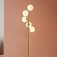 Gylden standerlampe med 5 opalhvide glaskugler - Tyson
