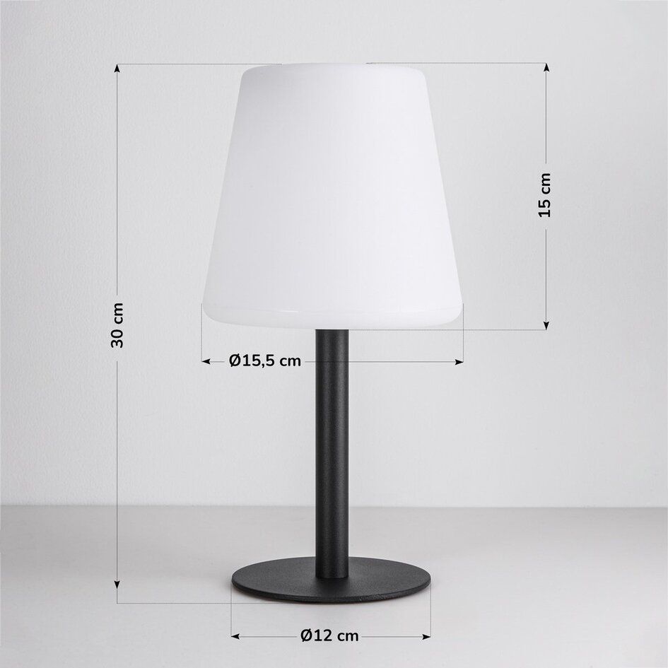 Lucen solcelledrevne bordlampe med metalfod og varmhvidt lys