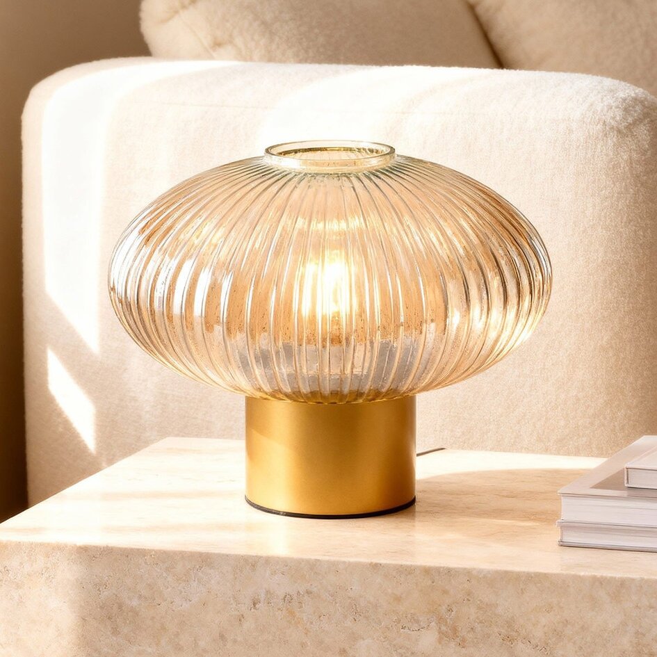 Bordlampe med ravfarvet/amber glas - Indah