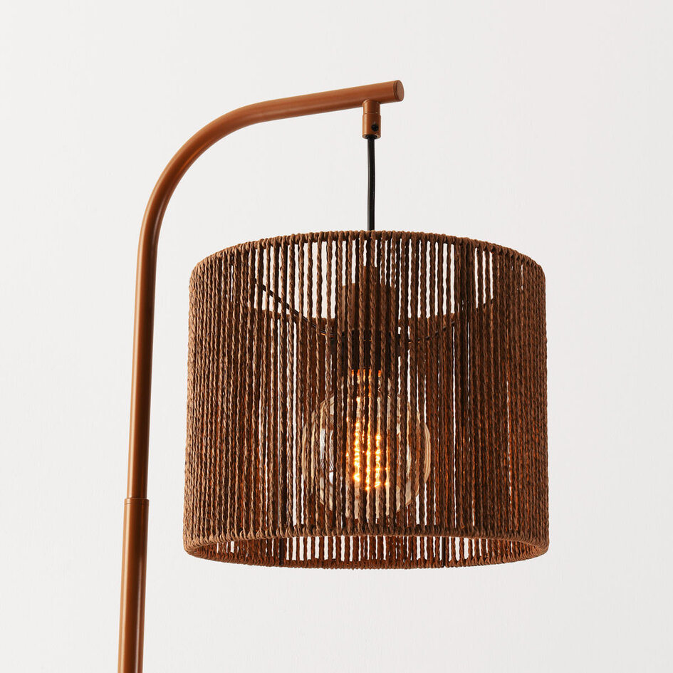 Standerlampe med flettet papirskærm, beigebraun– 160 cm - Reed