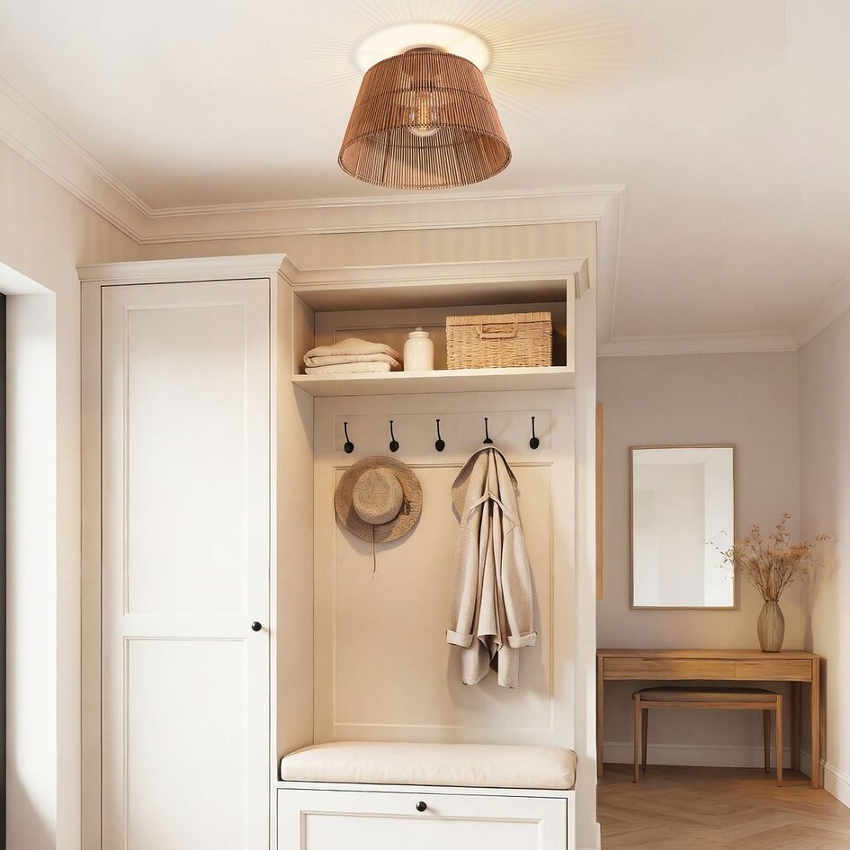 Loftlampe med bambusskærm og bronze-detaljer - Tami