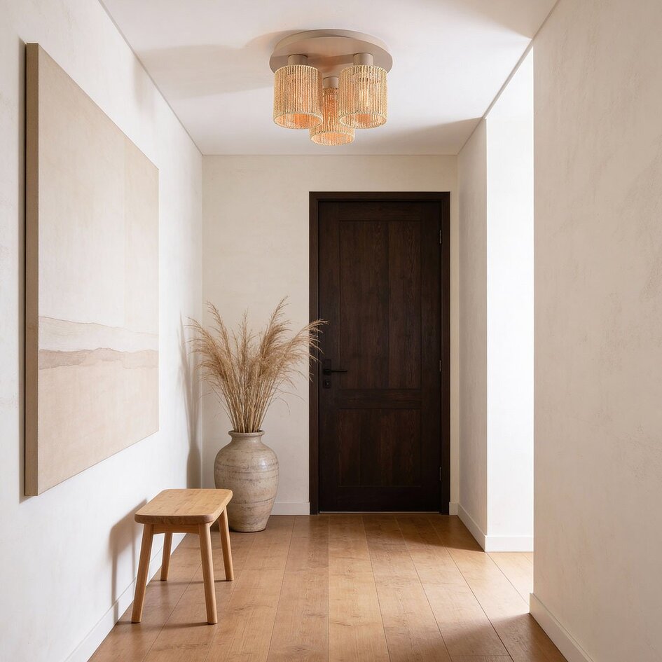 Boho-chic loftlampe med flettet reb, 3 lyspunkter - Canna - beige