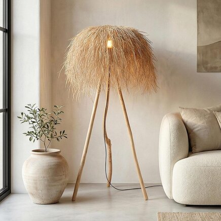 Boho gulvlampe i rattan - Sunroot