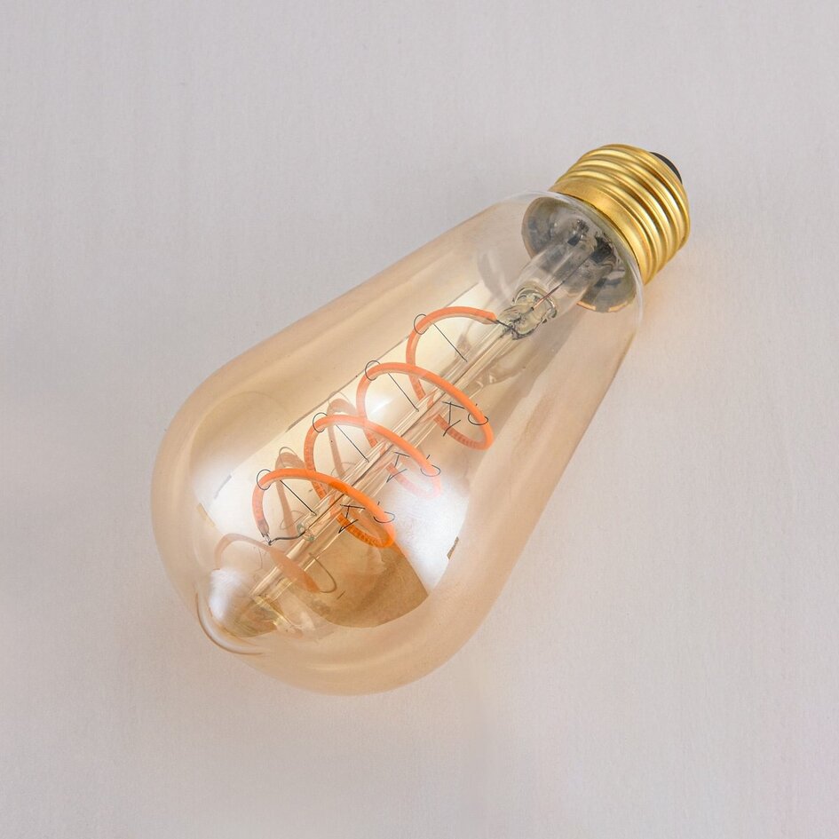 E27 LED-edisonpære, spiral filament, ravfarvet glas - 4 watt / 1800K / Ø64 / dæmpbar