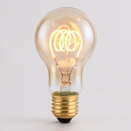 E27 LED-kronepære, krøllet spiral filament med ravfarvet glas - 5 watt / 1800K / Ø60 / dæmpbar