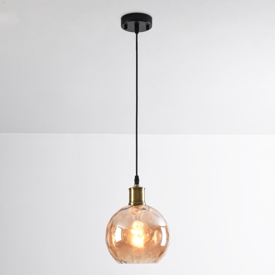 Pendel Verona, 1 lyskilde - rundt amber glas med bløde former