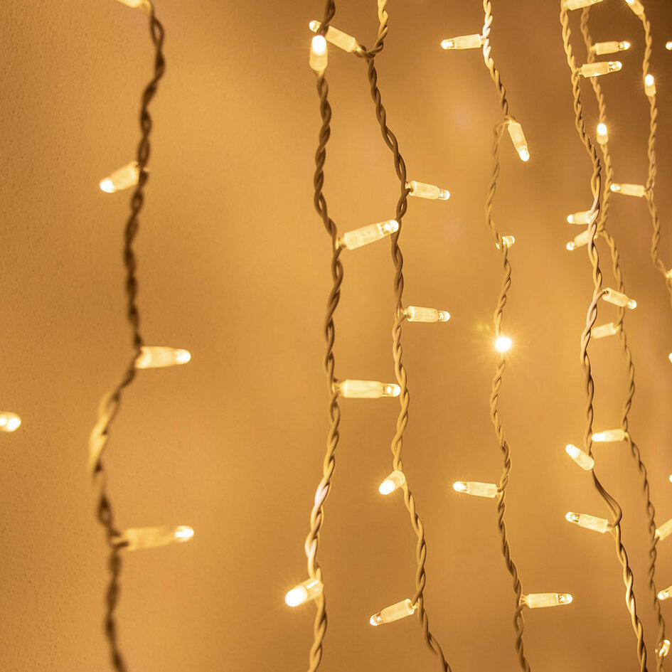 Lysgardin | Linkbart | Fra 2 meter | 300 LED-lys | 2200K ekstra varmhvidt lys | Hvid gummi