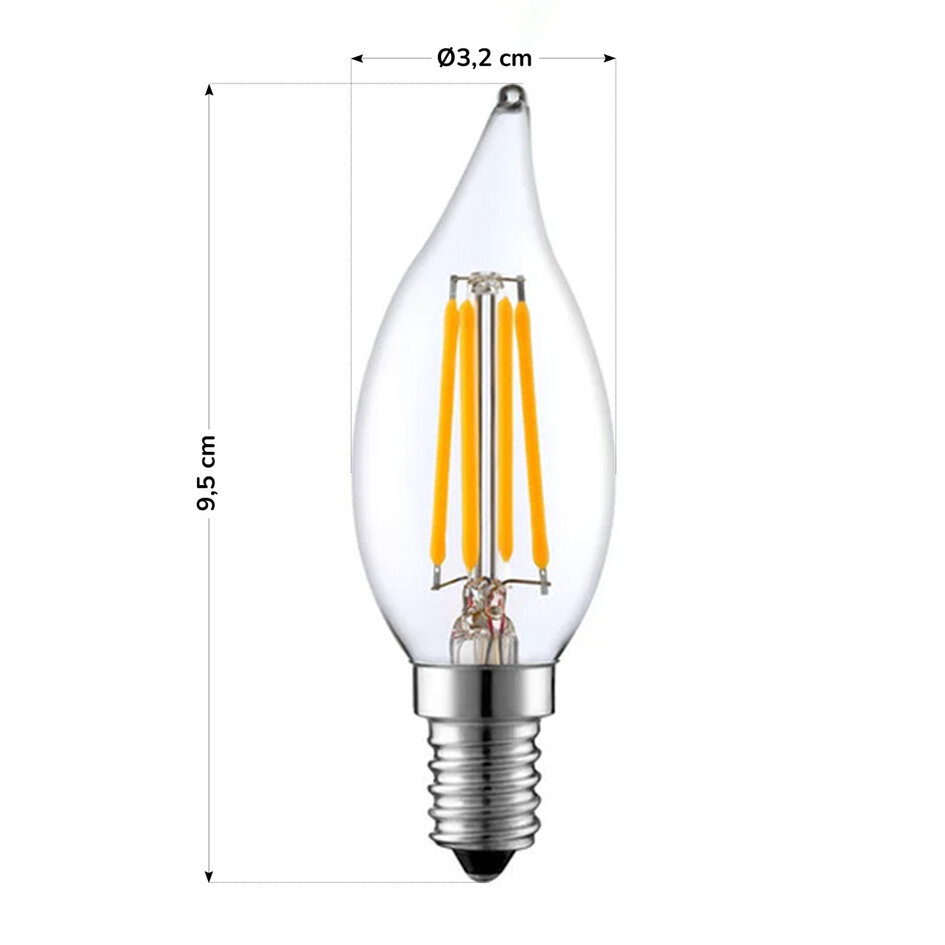 E14 LED-kertepære, klart glas - 5,5 watt / 2700K / flammeformet / 3-trins dæmpbar