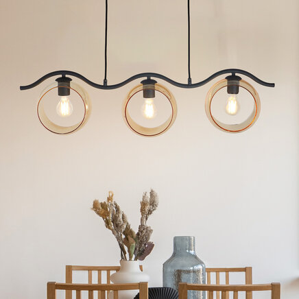 Pendel Curvatura, 3 lyskilder - sort med amber glas