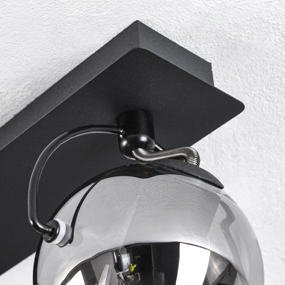 Loftspot Jari med 2 lyskilder - røgfarvet glas og sort