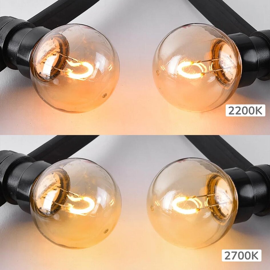 Udendørs lyskæde med røggrå LED-pærer (U-formet filamenttråd) - 1 watt / Ø45 / med eller uden lysdæmper