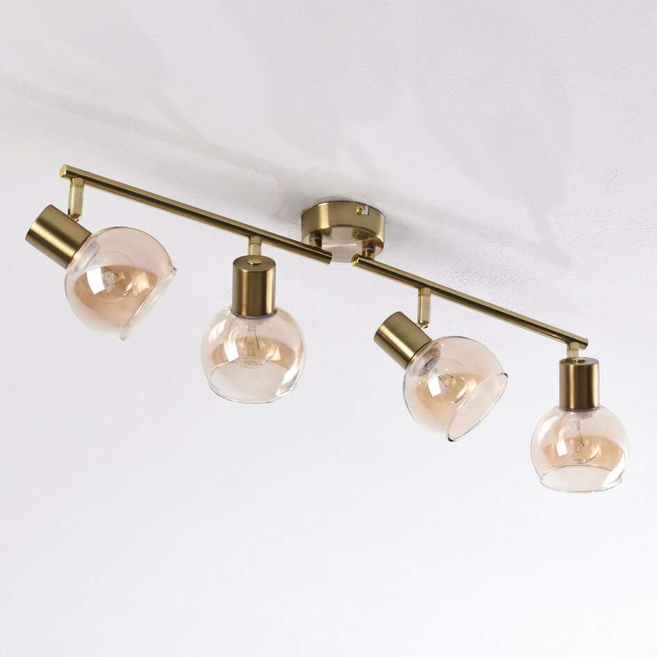 Skinnelampe med 4 spotlamper - Pela - guld og ravfarvet