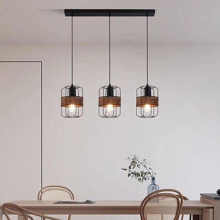 Industriel pendel Hira - sort med flettet rattan