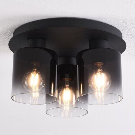Loftlampe Lyo, 3 lyskilder - røgfarvet glas med sort ombré