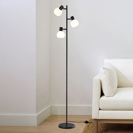 Gulvlampe med 3 spotlamper - Pieta - sort og opalhvid