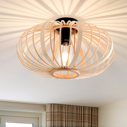 Bambus loftlampe Beyza - ovale buede lameller