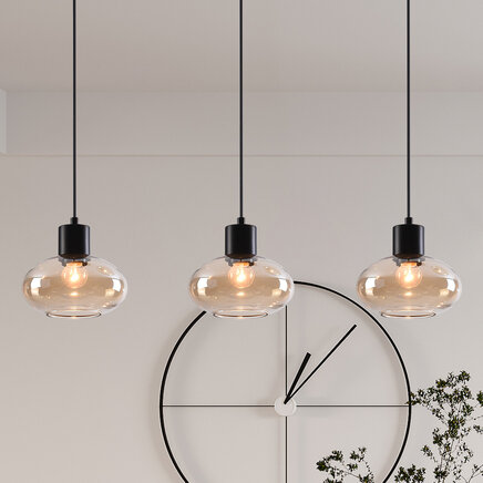 Pendel Vere, 3 lyskilder - amber glas og sort