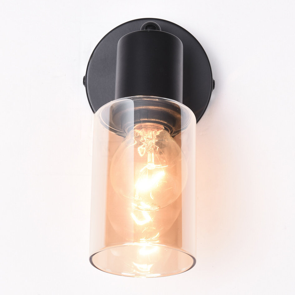 Væghængt spotlampe - Atica - sort med ravfarvet glas