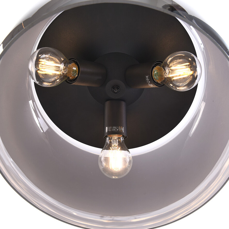 Loftlampe med glasskærm - Selin - sort/røgfarvet