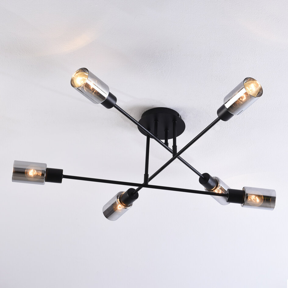 Loftslampe med 6 lyspunkter - Agios - sort/røgfarvet