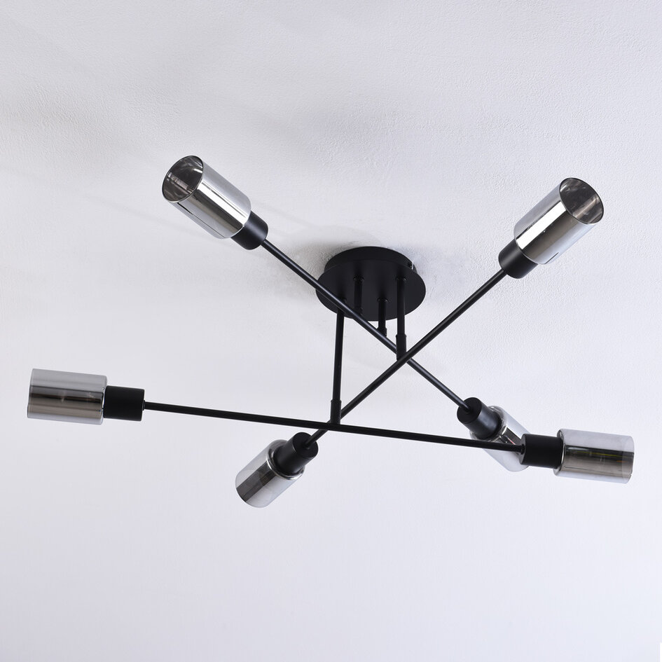 Loftslampe med 6 lyspunkter - Agios - sort/røgfarvet