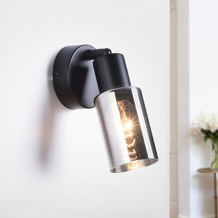 Væghængt spotlampe - Atica - sort med røgfarvet glas