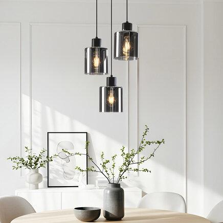 Loftslampe med 3 glasskærme - Pella - sort/røgfarvet