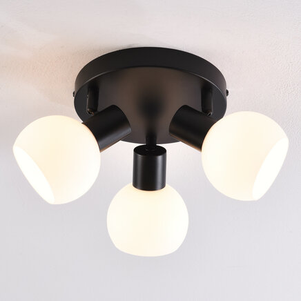 Loftrondel med 3 spotlamper - Peri - sort og opalhvid