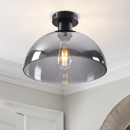 Loftlampe Feija - røgfarvet glas med halvåben skærm