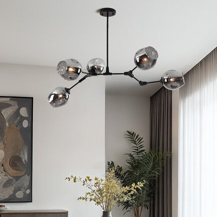 Loftslampe med 5 glaskupler - Thalia - sort og røggrå