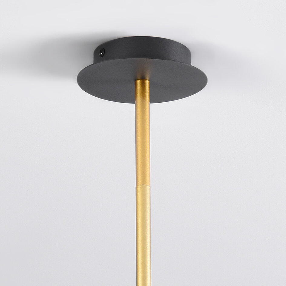 Designerlampe med 2 glaskugler - Danley - sort/messing/opalhvid