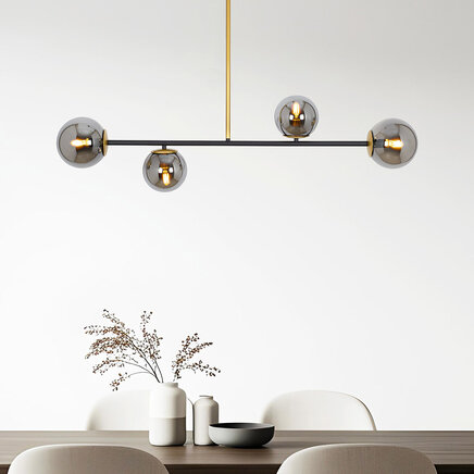 Designerlampe med 4 glaskugler - Davy - sort/messing/røggrå