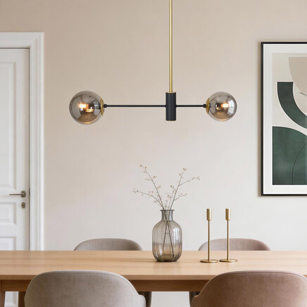 Design pendel Danley, 2 lyskilder med glaskugler