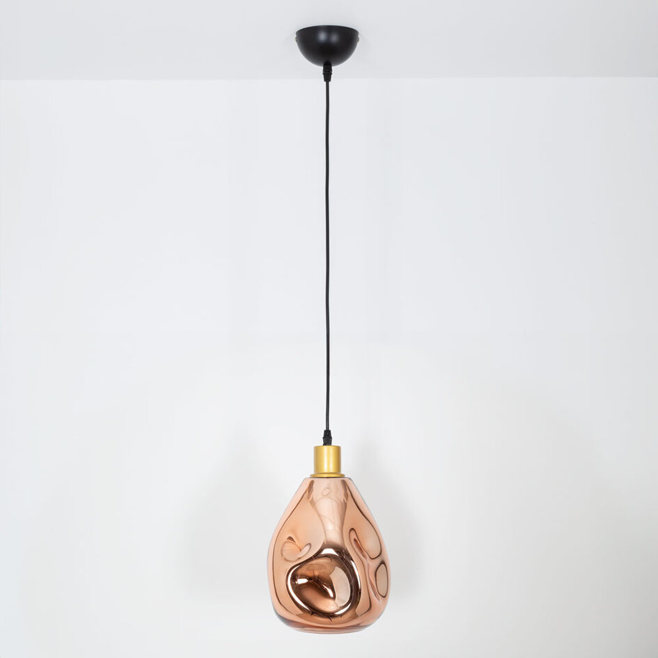 Design pendel Evan med bølget glas - rosaguld