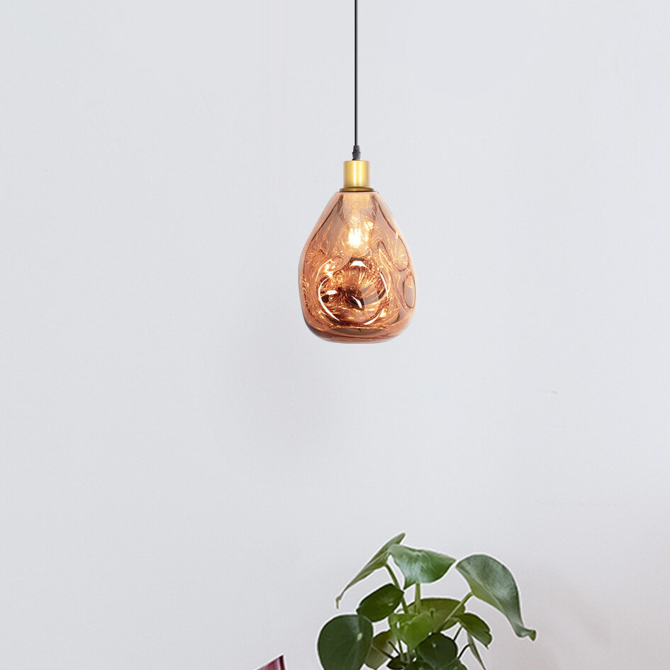 Design pendel Evan med bølget glas - rosaguld