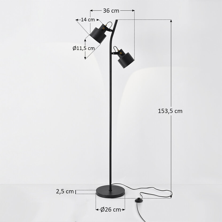 Gulvlampe William med 2 lyskilder i sort med justerbare spots