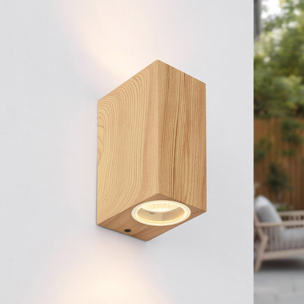 Udendørs væglampe, up/downlight - Riccardo - imiteret træ