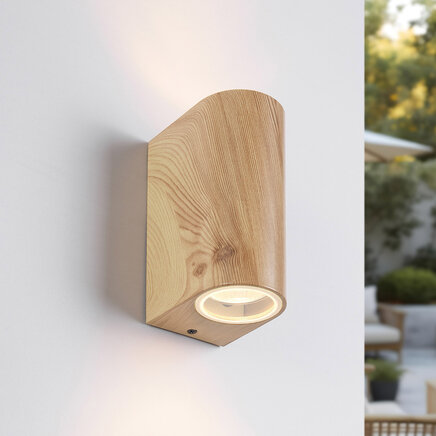 Udendørs væglampe, up/downlight - Matteo - imiteret træ